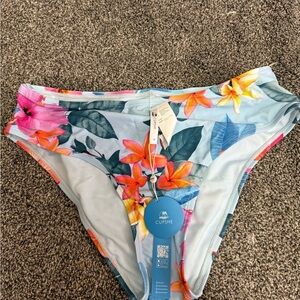 Cupshe Pastel Blue Tropical Floral Bikini Bottom with Orange & Pink Blooms